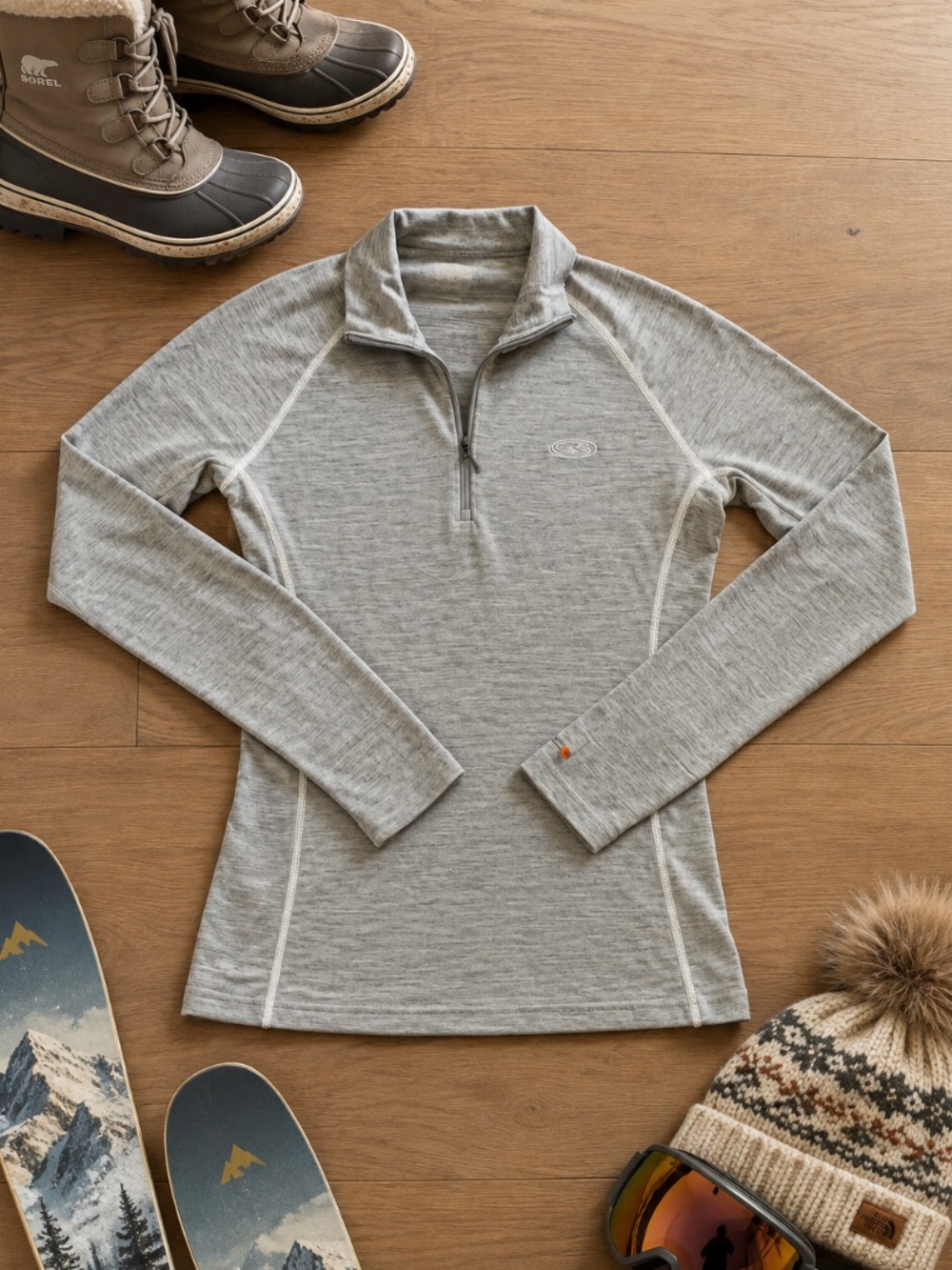 Icebreaker 200 Weight Merino Wool 1/4 Zip Base Layer Women’s S Adventure Grey